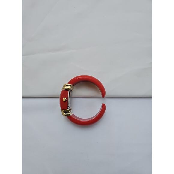 Gruen Womens Wrist Watch Red Hard Bracelet Band Gold Details White Face Quartz - Picture 2 of 5